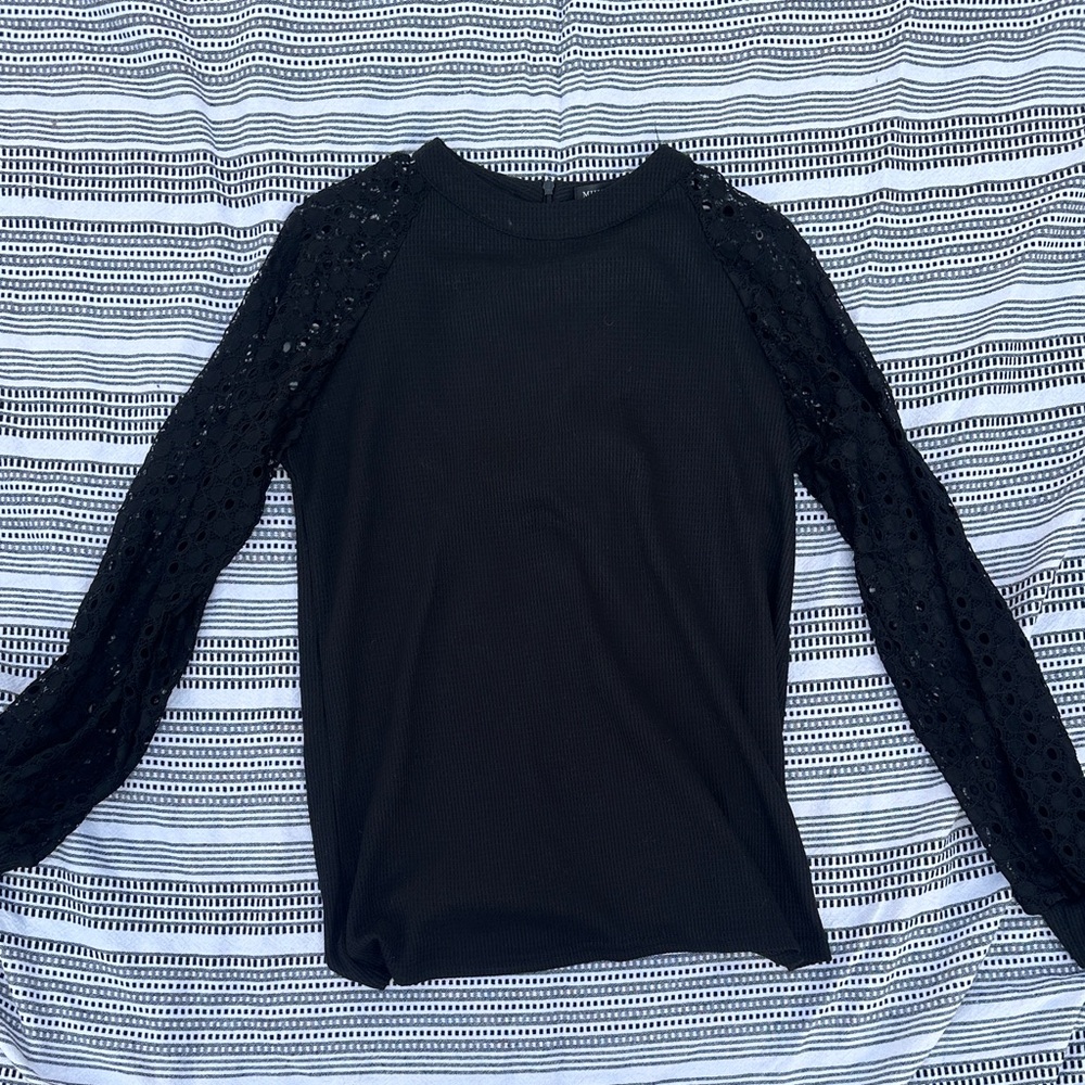 Long Sleeve Blouse with Lace Sleeves